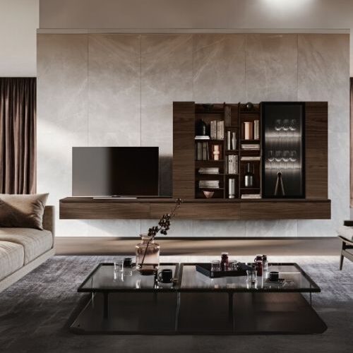 Soggiorno elegante con arredi luxury su misura e dettagli di design Made in Italy